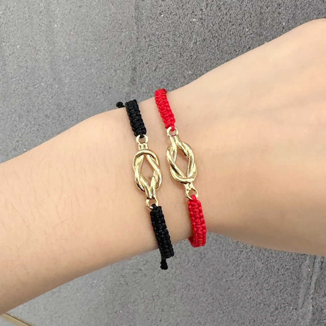 18k金 马蹄叩红绳手链 红绳编织情侣款手链 多样性发其一