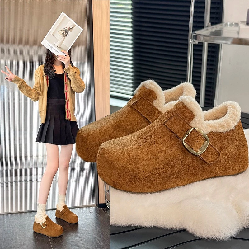 厚底加绒内增高勃肯鞋女2025新款冬季丑萌全包毛毛棉鞋保暖雪地靴