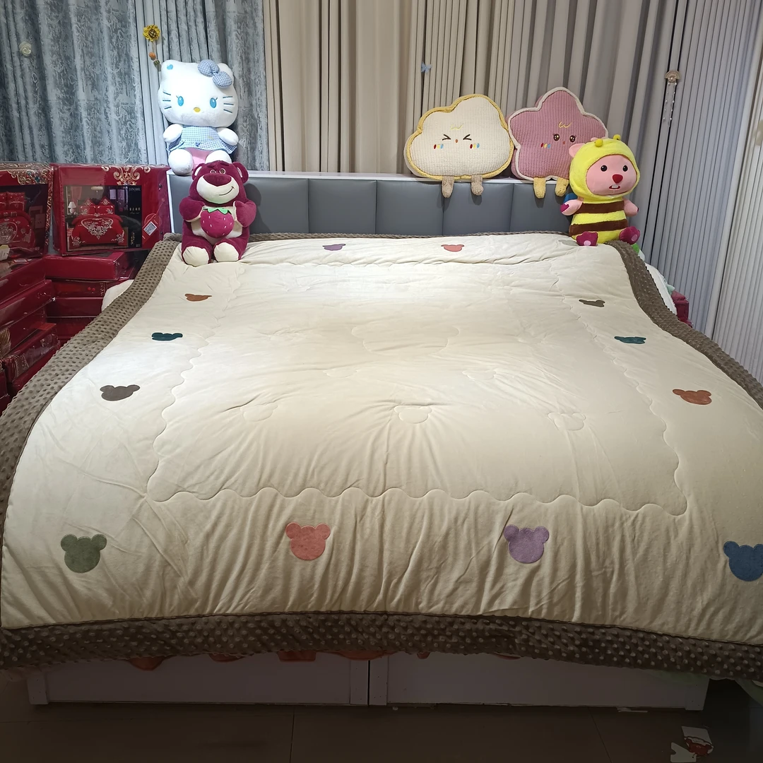 婴儿绒米奇头绣花A类双面绒豆豆被亲肤加厚秋冬被