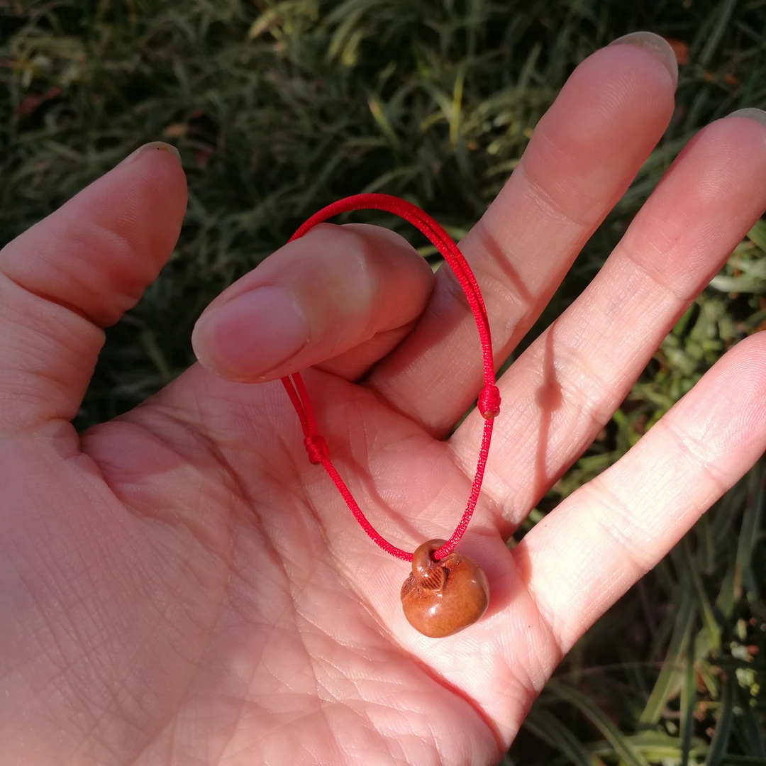 野生桃核非遗手工柿子桃篮红绳手绳脚绳儿童百天满月礼物