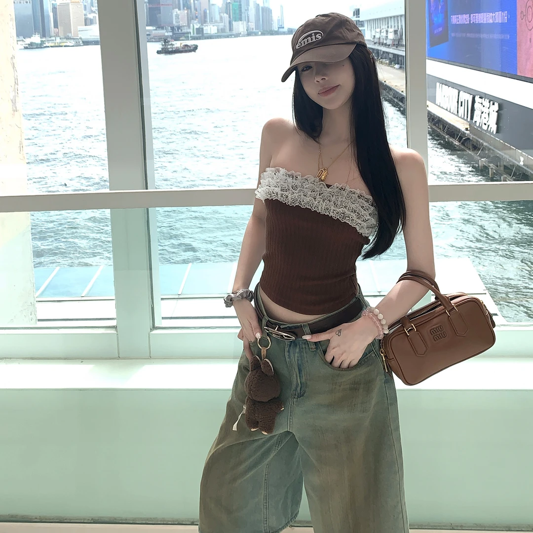 titi小姐姐【恋恋不忘】甜欲性感蕾丝拼接针织抹胸