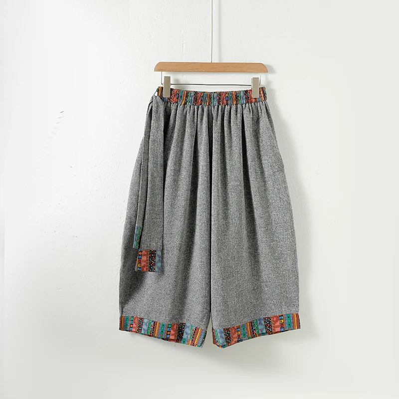 阔腿运动裤男士冰丝休闲七分裤夏季新款中国风印花宽松直筒灯笼裤