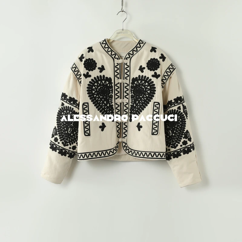 【孤品特价不退换】洛哥44007GM【黑桃】棉绣花盘扣可拆卸袖子外套冬