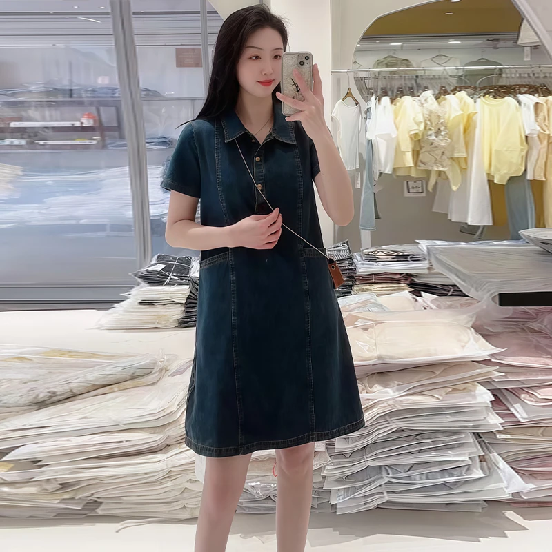 高含棉宽松显瘦牛仔连衣裙女2025年夏季新款时尚气质中长款裙子潮