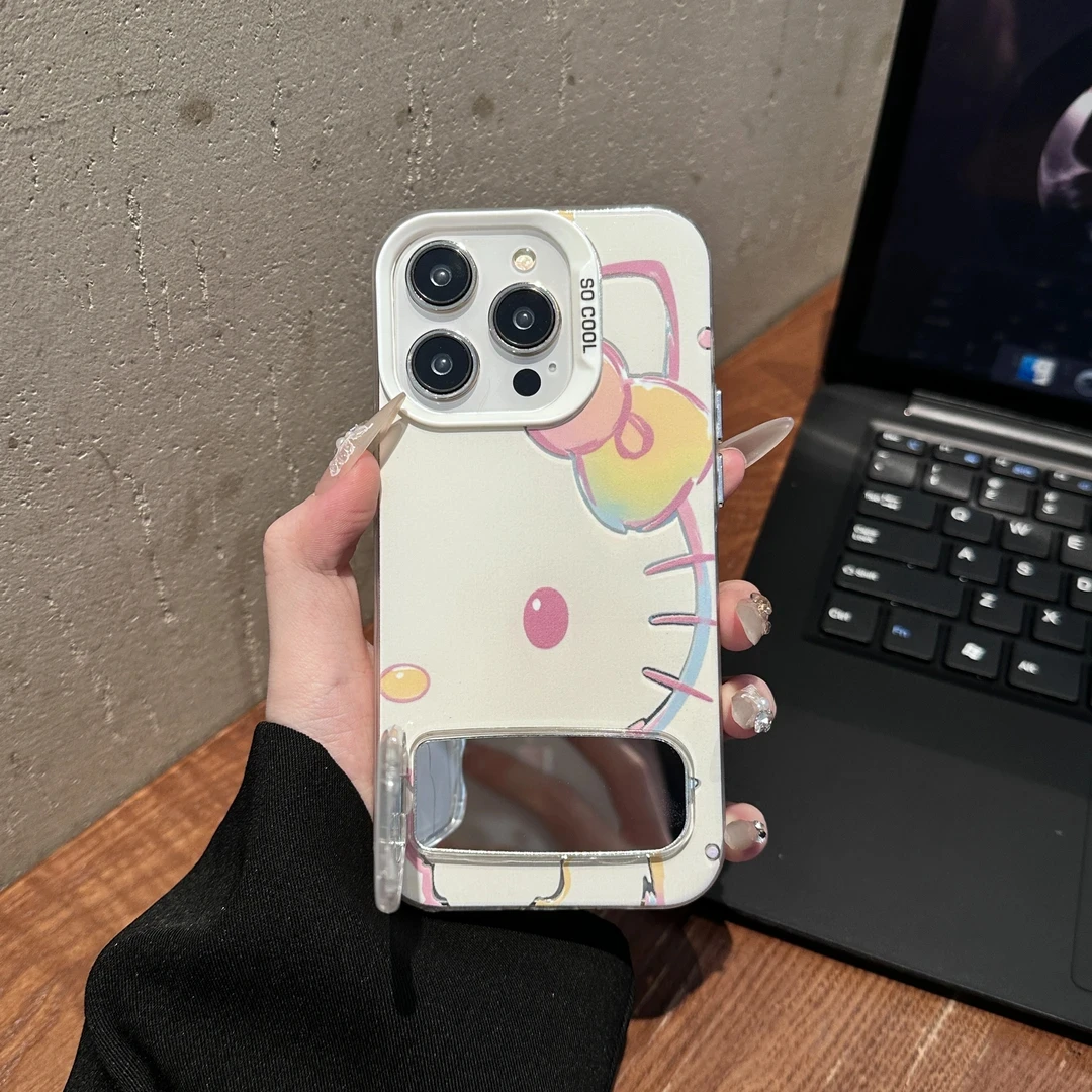 莱冰凯蒂猫镜面支架适用iphone16元气手机壳华为vivo小米15oppo套