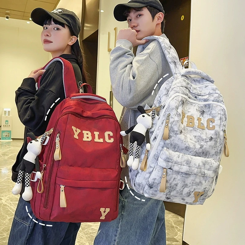 扎染美式双肩包女大学生书包男款初中生小学生高中生大容量背包潮