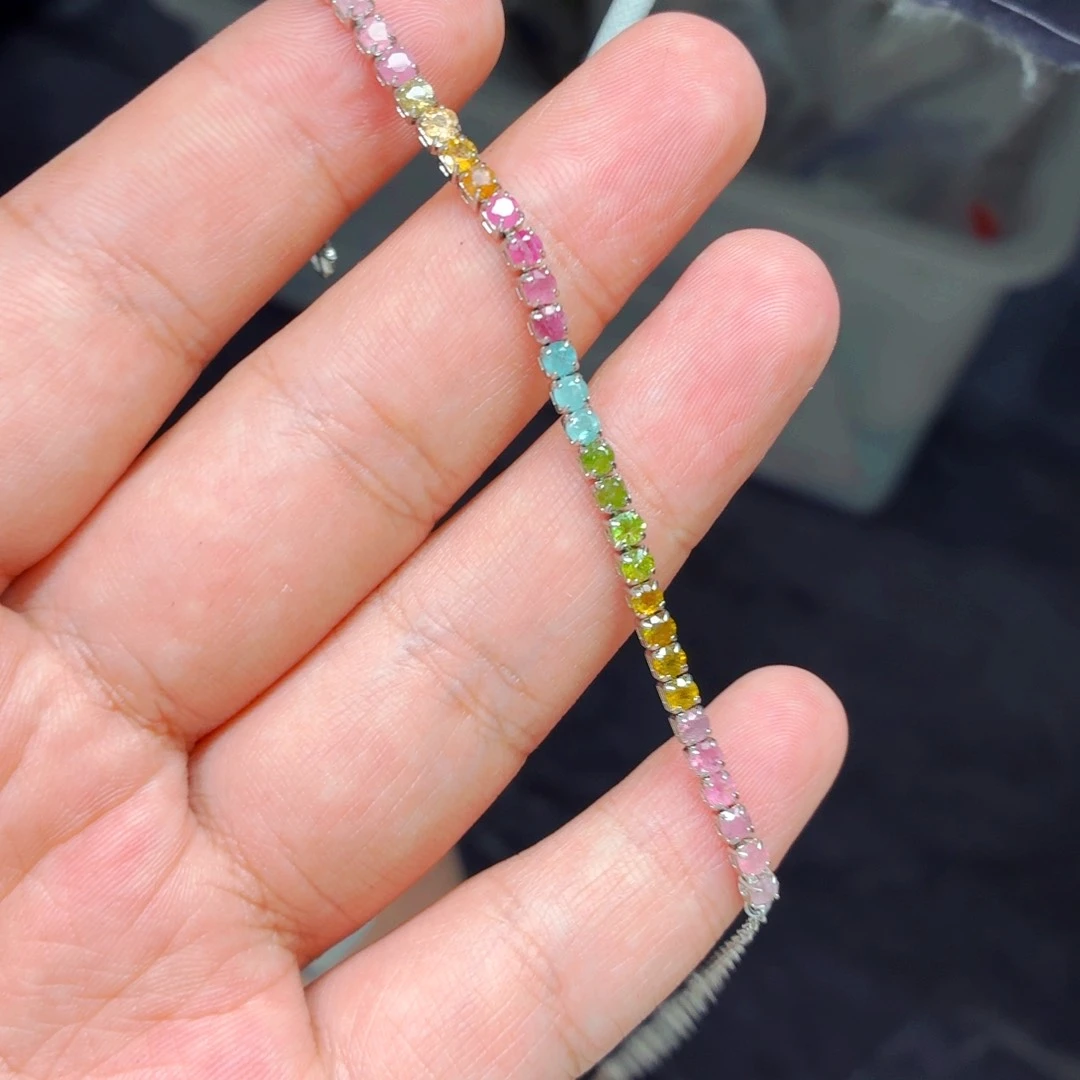 手链银S925镶嵌碧玺24