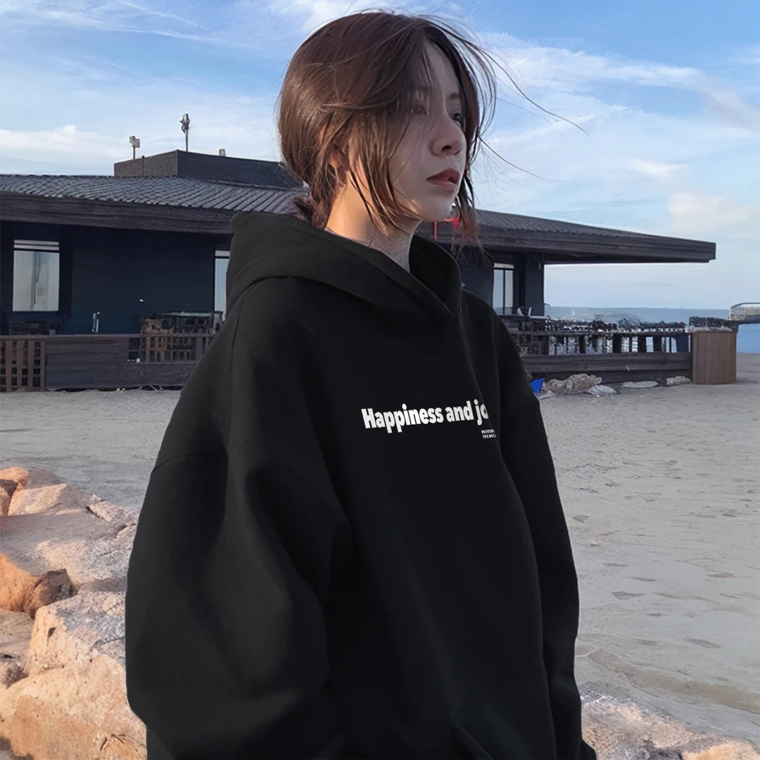早秋连帽卫衣女2025新款秋冬加绒加厚美式高街高级感黑色上衣外套