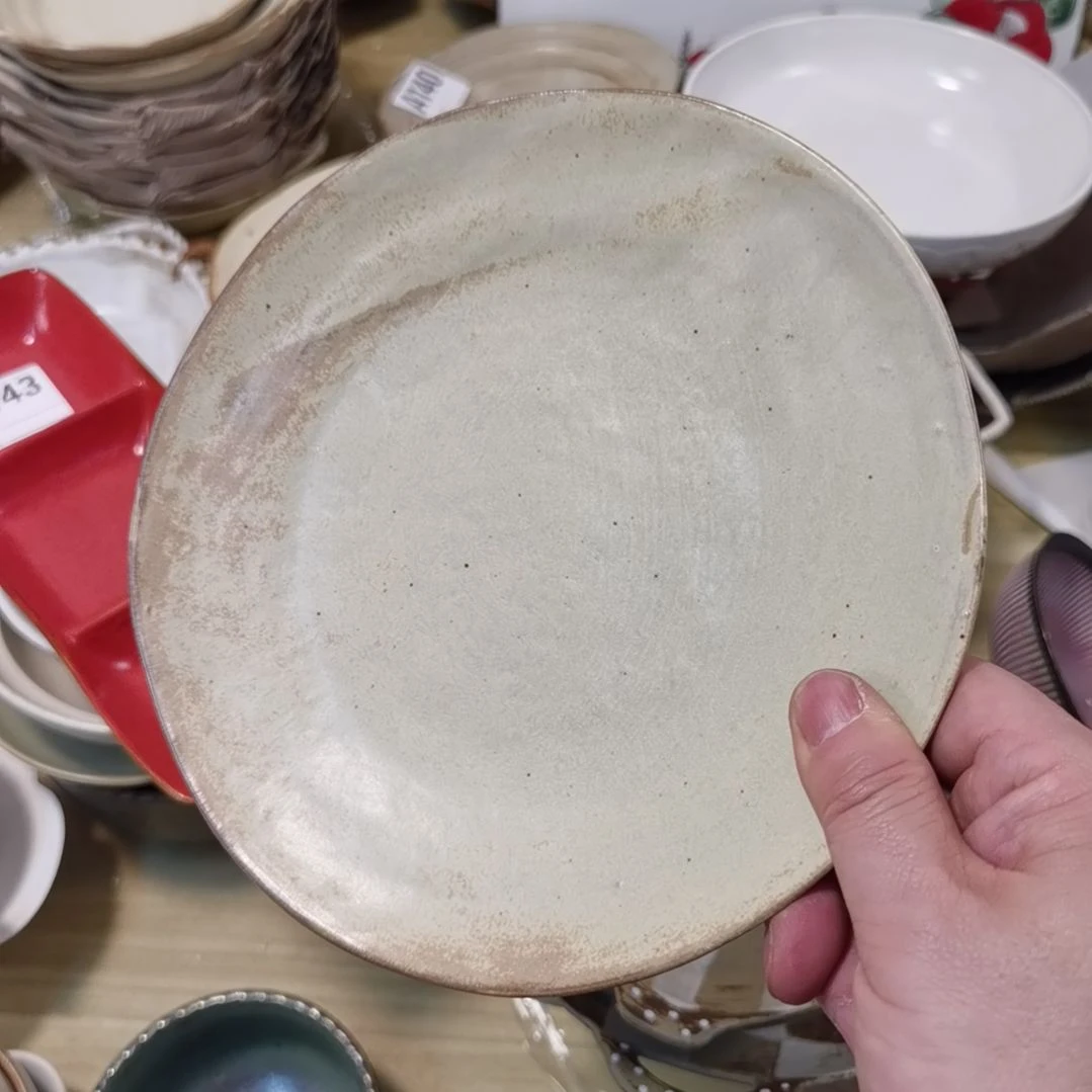 瓷片微瑕粗陶八寸浅盘两个一组