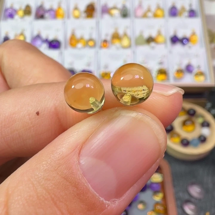 黄晶耳饰银S925镶嵌耳饰