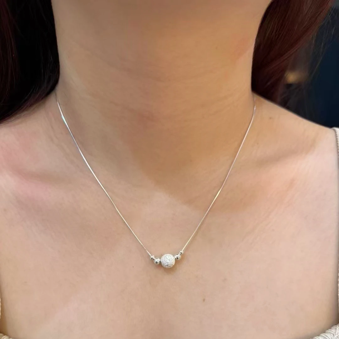 坠链均足银 990足银简约百搭精致项链简约转珠纯银项链