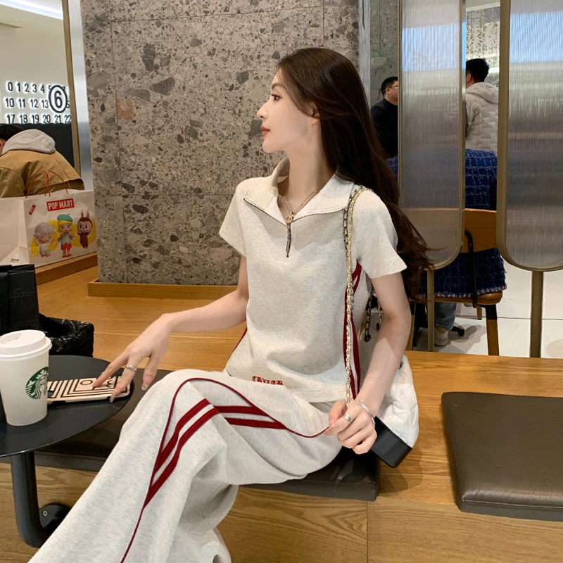 夏装搭配一整套2025新款韩系减龄超火运动休闲短袖阔腿裤两件套女