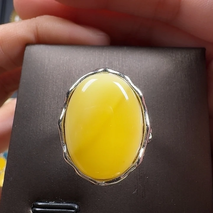 蜜蜡银S925镶嵌戒指戒指