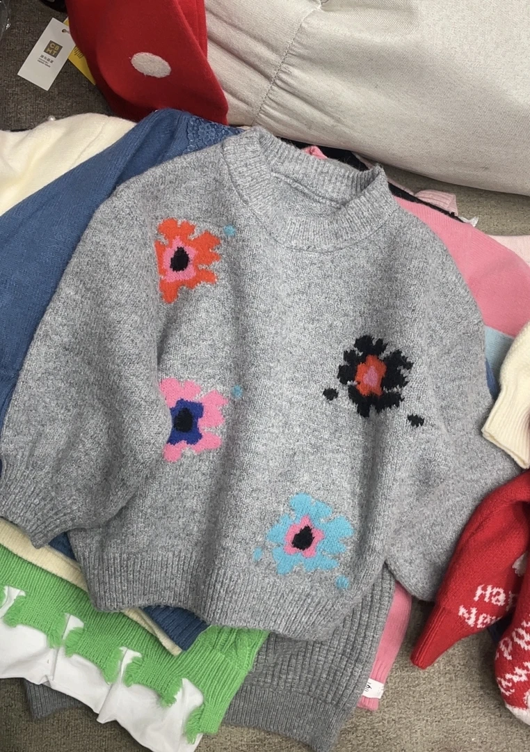 韩版女童卡通动物套头毛衣秋冬加厚保暖毛衣加绒圆领一件过冬