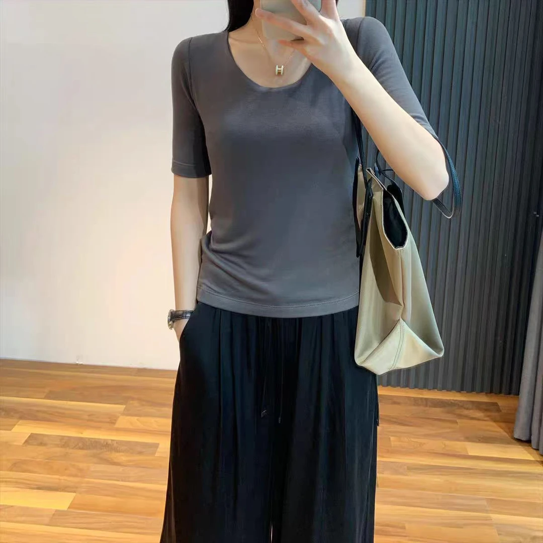 H133 出K标准桑CAN丝上衣深灰