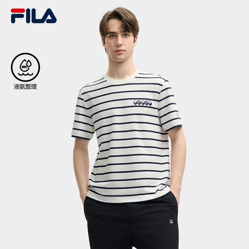 Fila/斐乐男【液氨亲肤条纹T恤】春夏新款透气休闲短袖F11M528117F