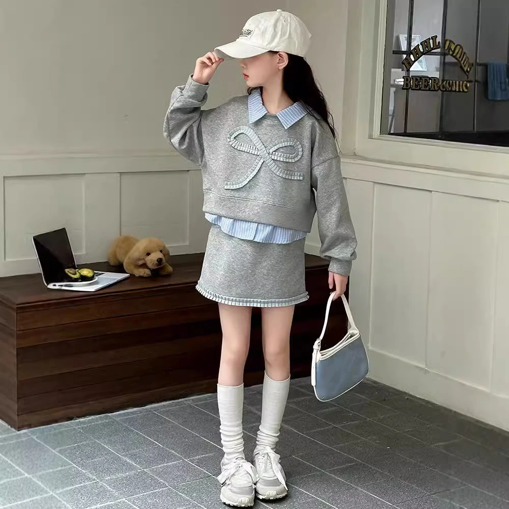 女童套装秋装新款儿童洋气卫衣女孩大童时髦春秋季两件套裙子