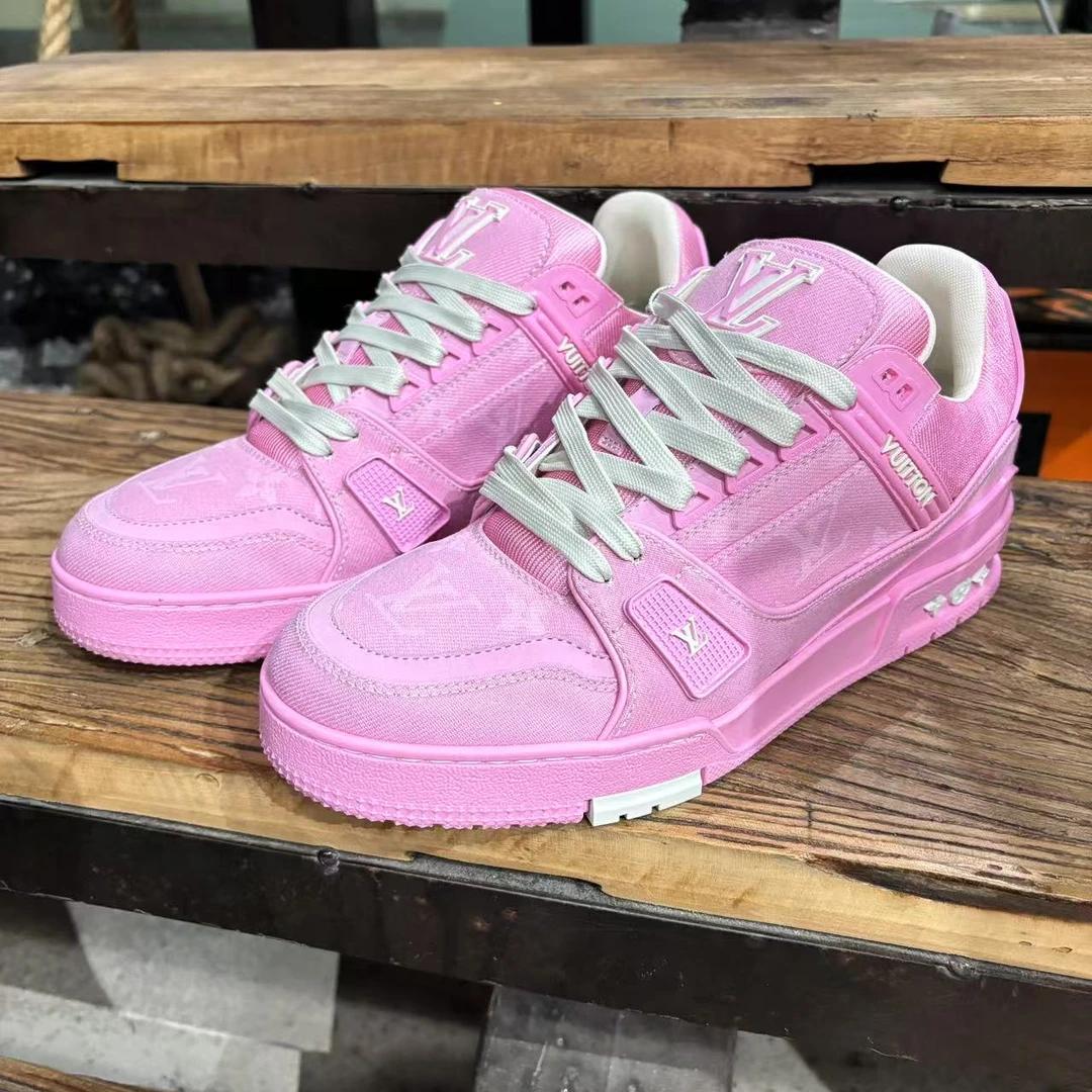 99新 LouisVuitton/路易威登 25年新款樱花粉牛仔trainer板鞋