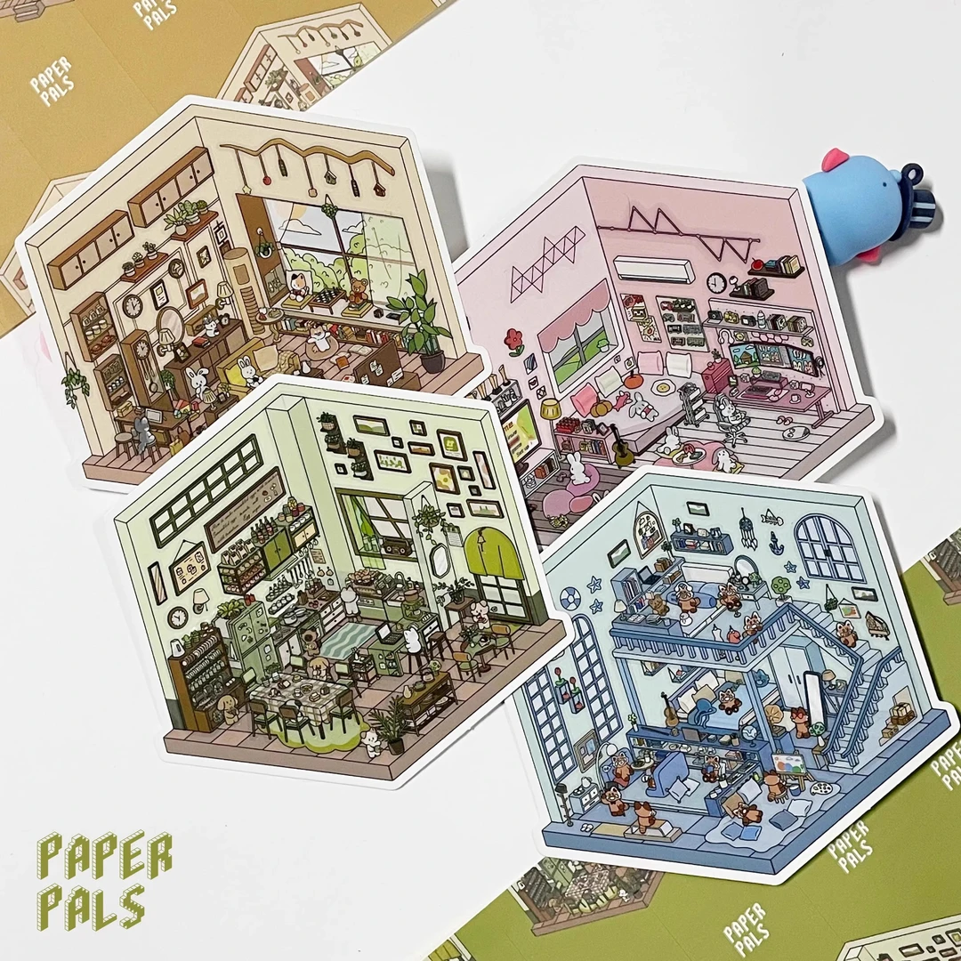 paperpals纸泡造景贴纸生活派对系列大号微缩场景3D立体小屋贴画