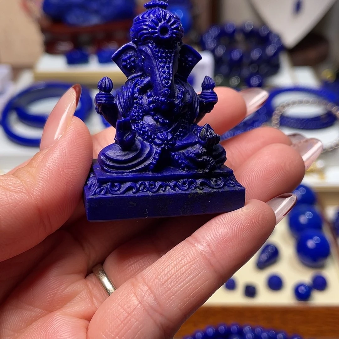 兔***草青金石未镶嵌象神摆件