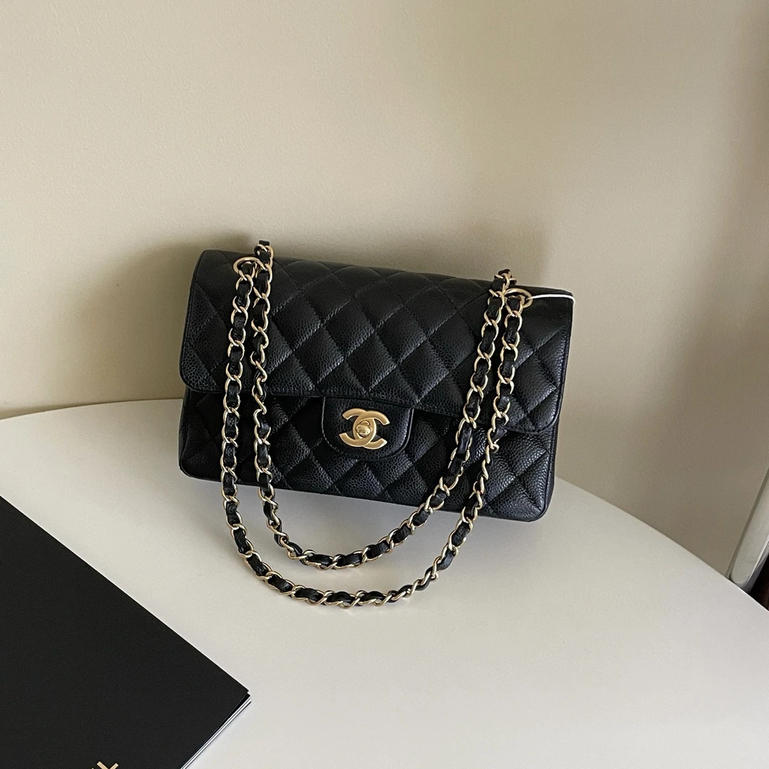 95新 Chanel/香奈儿 黑金荔枝牛小号cf经典口盖包 4528