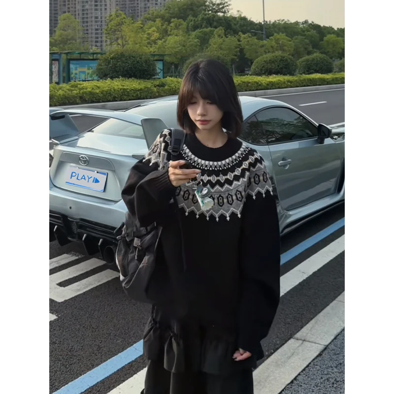 费尔岛针织毛衣男女款春秋季美式vibe休闲百搭打底衫cleanfit上衣