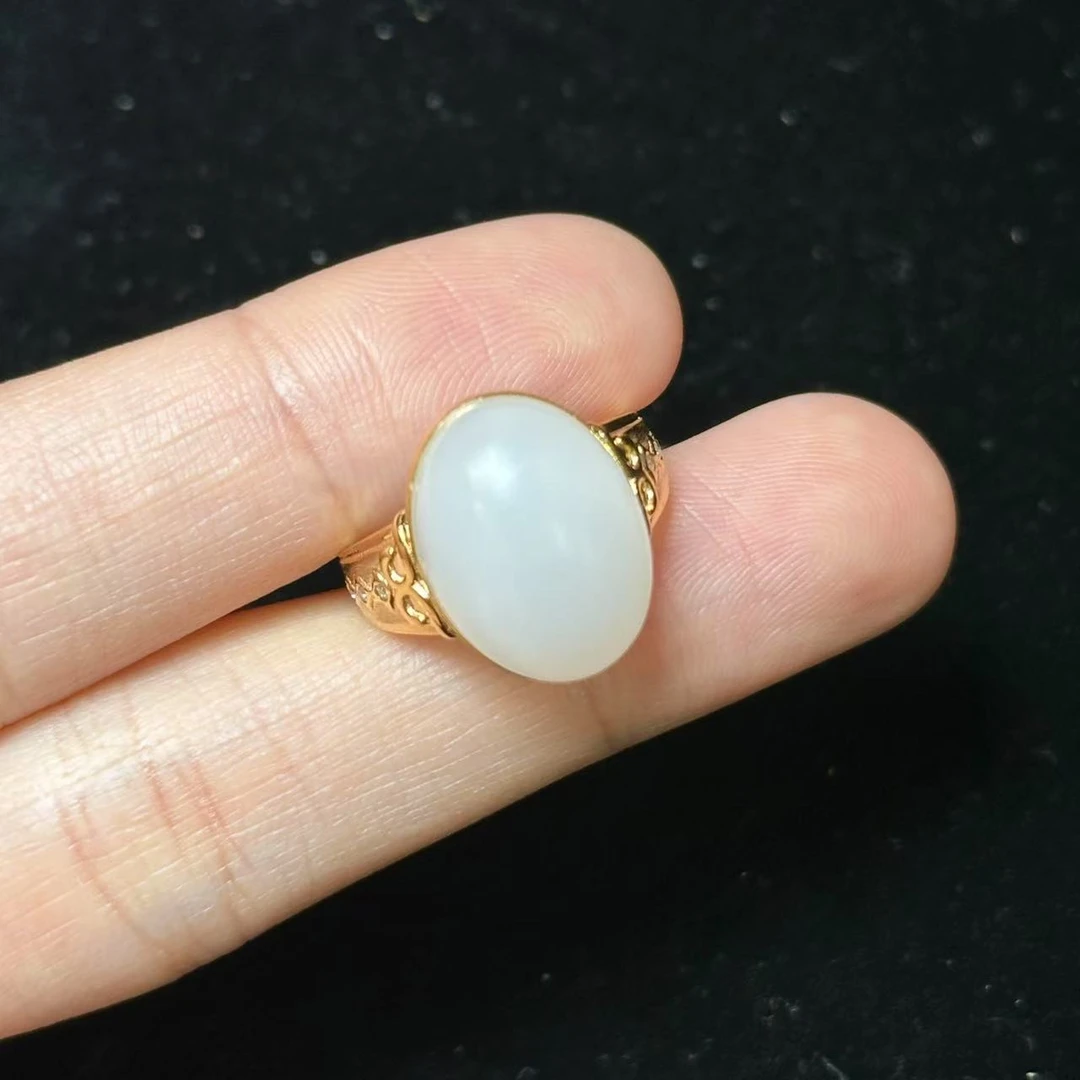 【子选好物】9 ZC23750-18k金镶和田玉戒指-多样性发其一-16x12x8mm