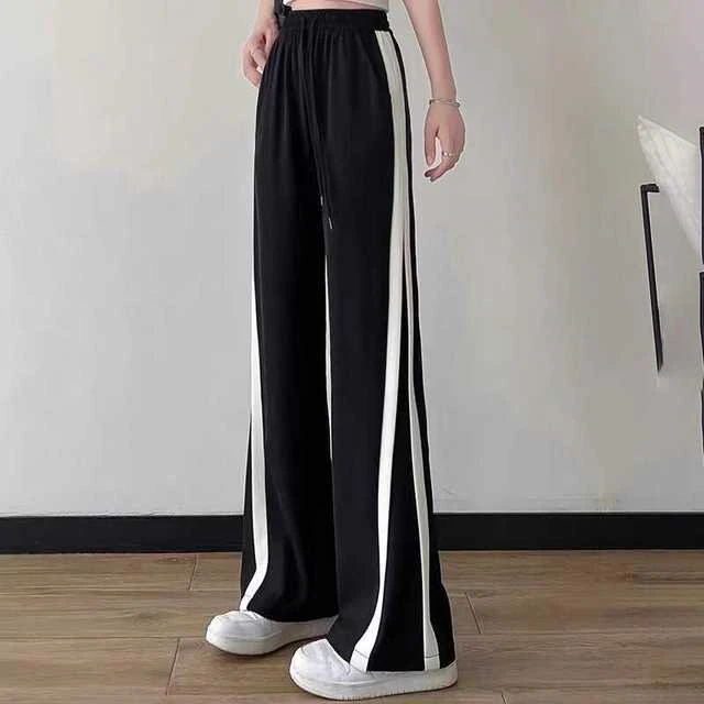 初中学生运动裤2025新款夏季薄款女童冰丝裤小个子显高黑色阔腿裤