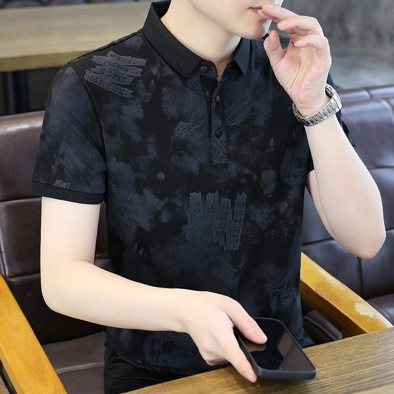 高档男士夏季印花短袖t恤Polo衫百搭时尚半袖T恤品质男装25058
