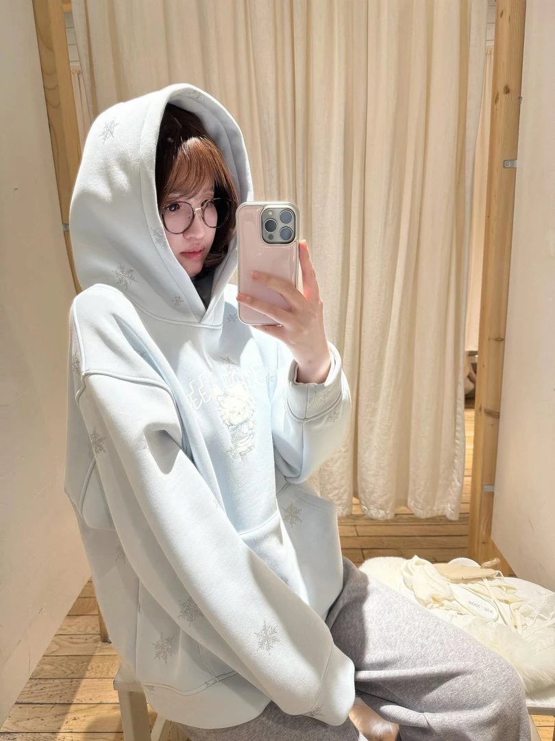 美式卡通猫刺绣连帽卫衣女冬季加绒休闲百搭华棉慵懒风宽松打底衫