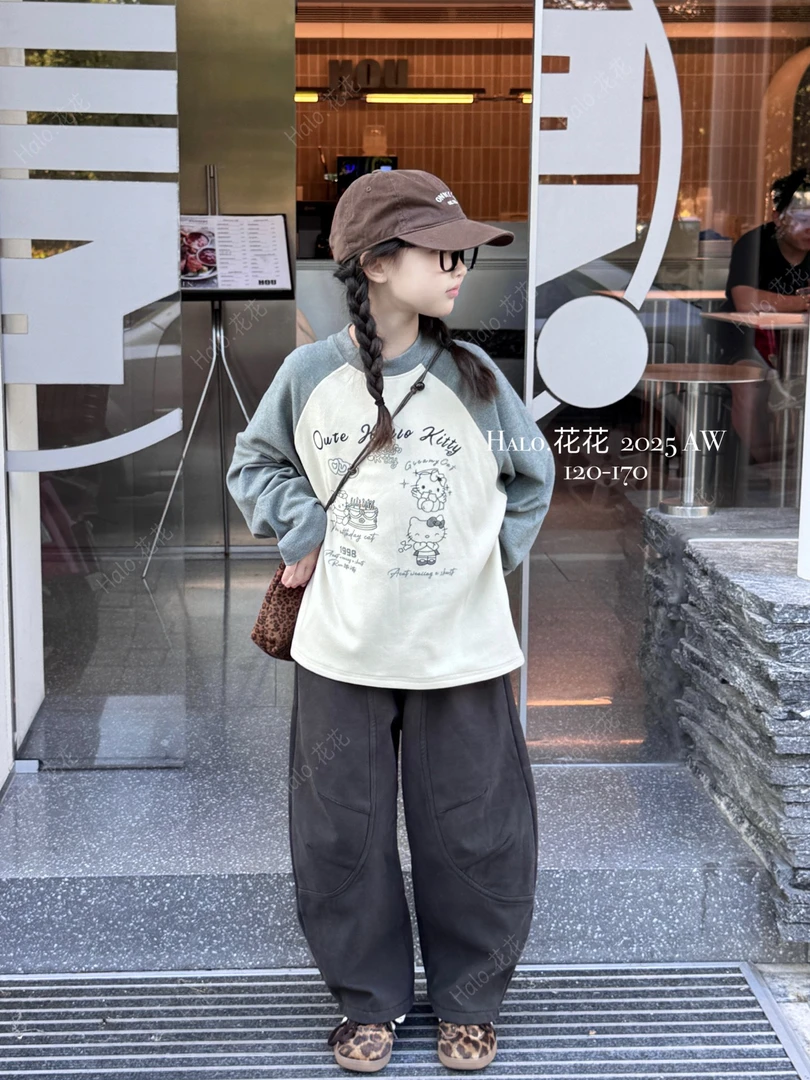 【小暖皮】2025冬款Kitty撞色印花套头加绒加厚澳绒膨体暖绒25925