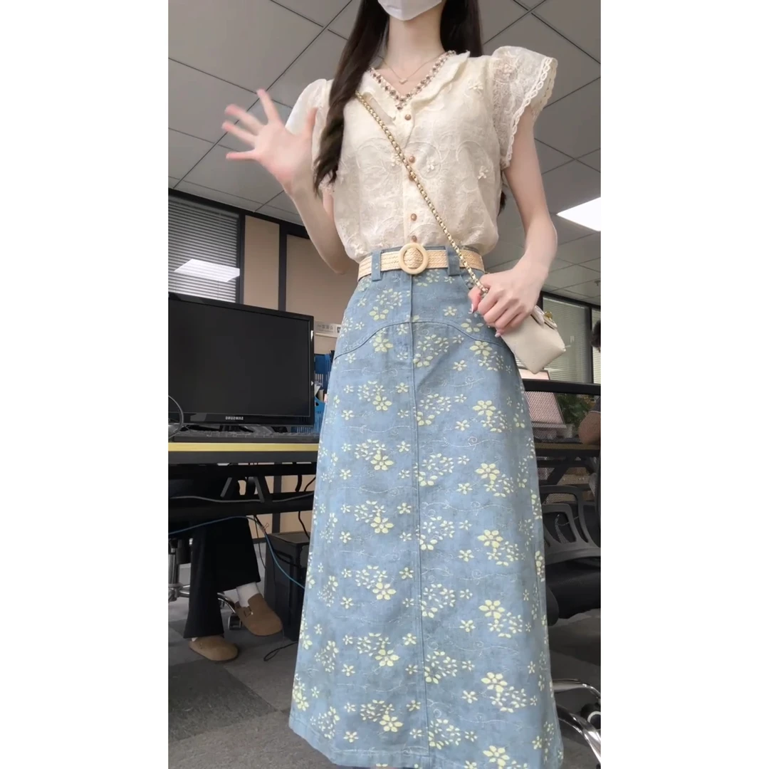 新中式国风高级感气质减龄蕾丝上衣刺绣半身裙两件套女夏季新款