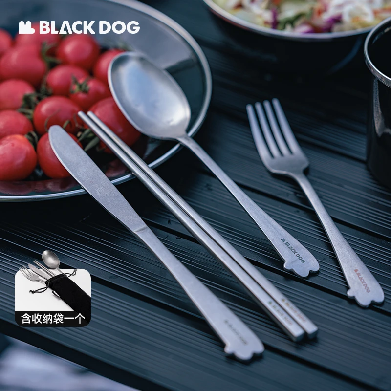 black dog户外露营旅行餐具复古不锈钢刀叉勺筷套装围炉煮茶厨具