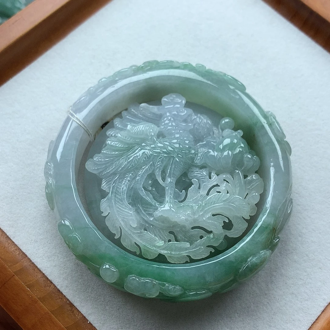 翡翠未镶嵌手镯复古风格53.7
