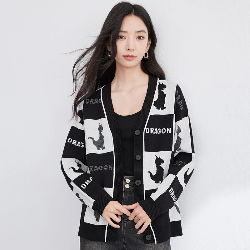 Z4001006毛针织衫 香影格子针织开衫女秋冬新款卡通