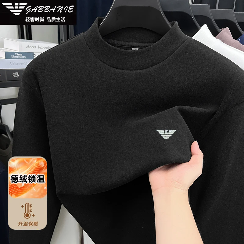 意大利正品男士双面德绒半高领长袖打底衫时尚休闲百搭保暖T恤男