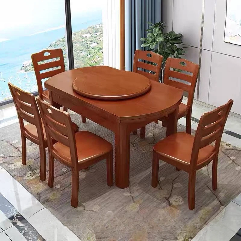 2025新款实木餐桌组合方圆两用小户型饭桌可伸缩折叠圆桌子送转盘