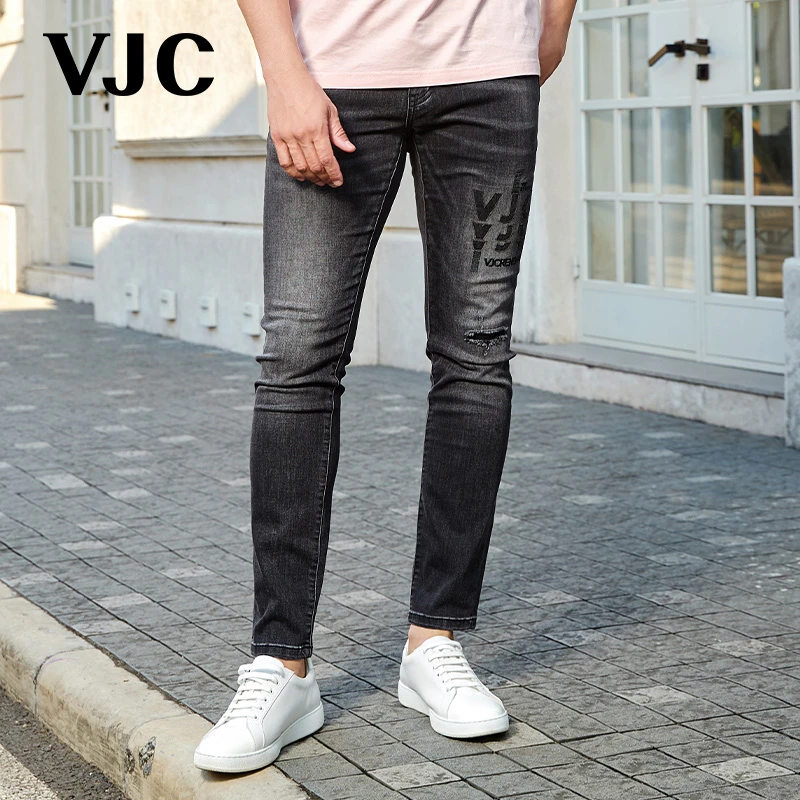 VJC/威杰思2025夏季新款男装时尚潮流磨破牛仔裤复古B24BO3425