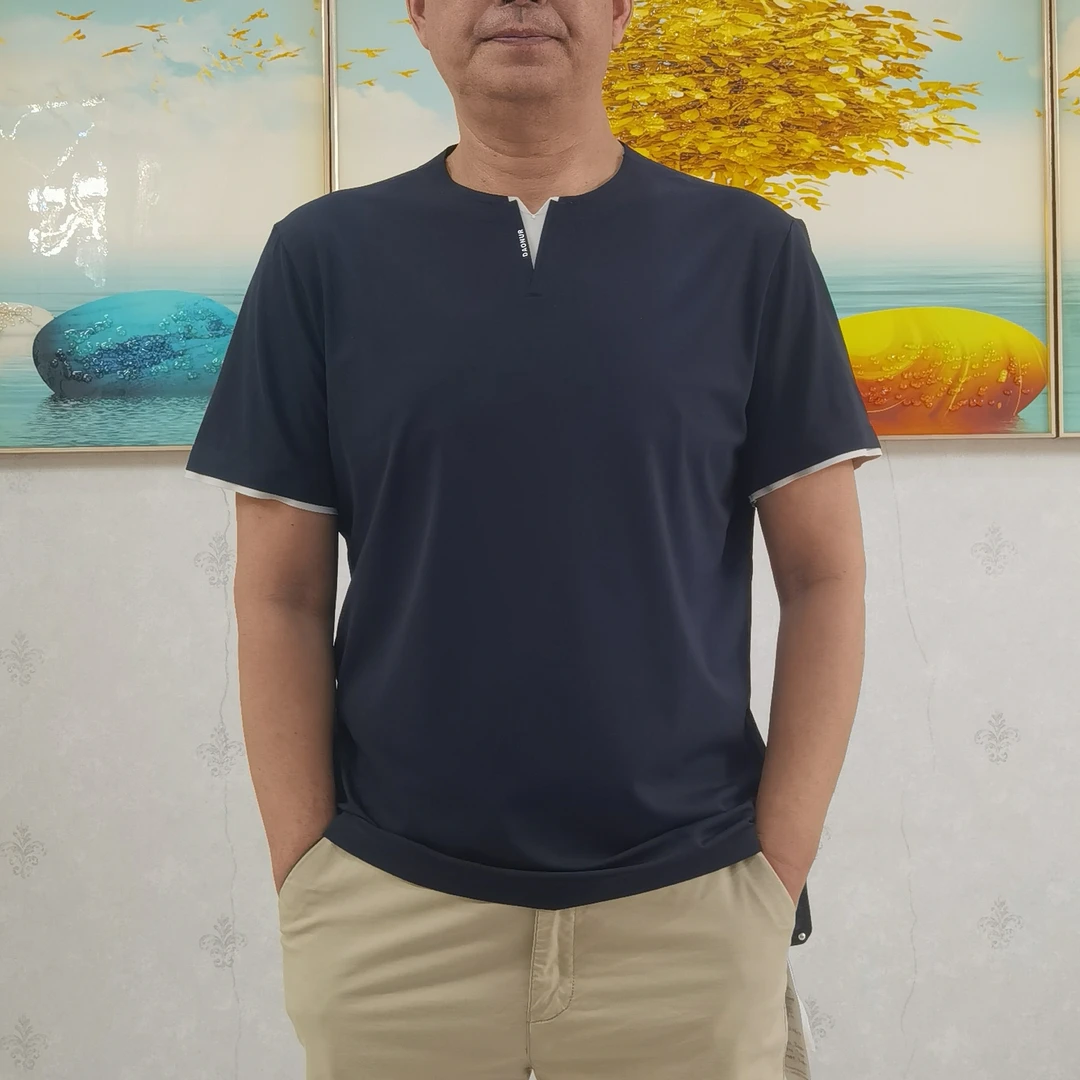 户外2025夏季男士速干弹力V领短袖t恤青年时尚潮流打底衫半袖透气