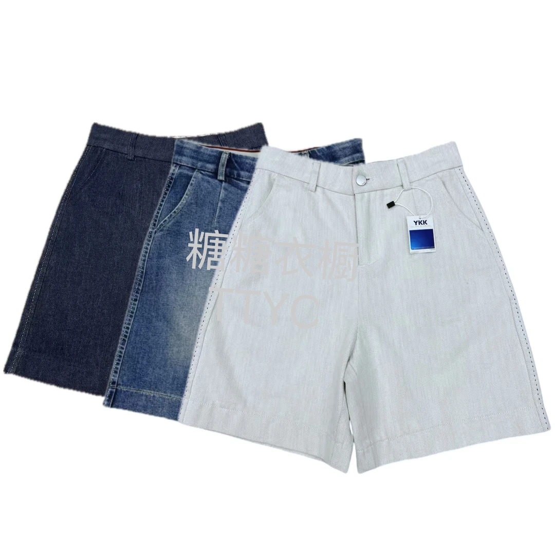 【糖糖】“四分裤”车明线软牛仔直筒短裤