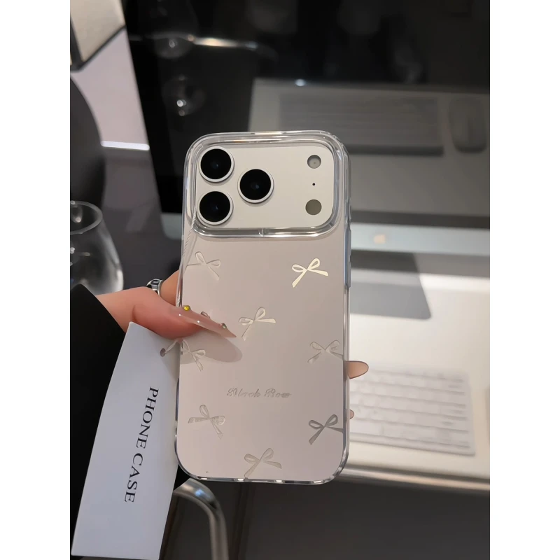 黑色蝴蝶结适用苹果17pro手机壳16PM华为羽纱imd小米小众荣耀oppo