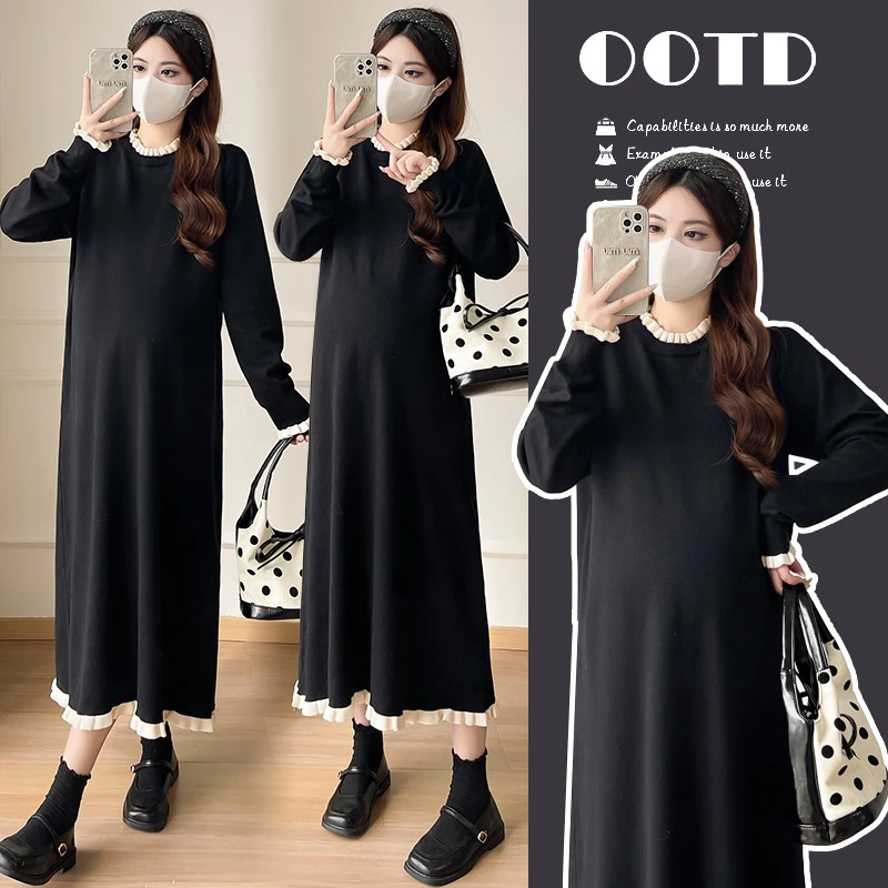 秋季连衣裙新款秋冬季百搭毛衣裙显瘦宽松大码连衣裙孕妇