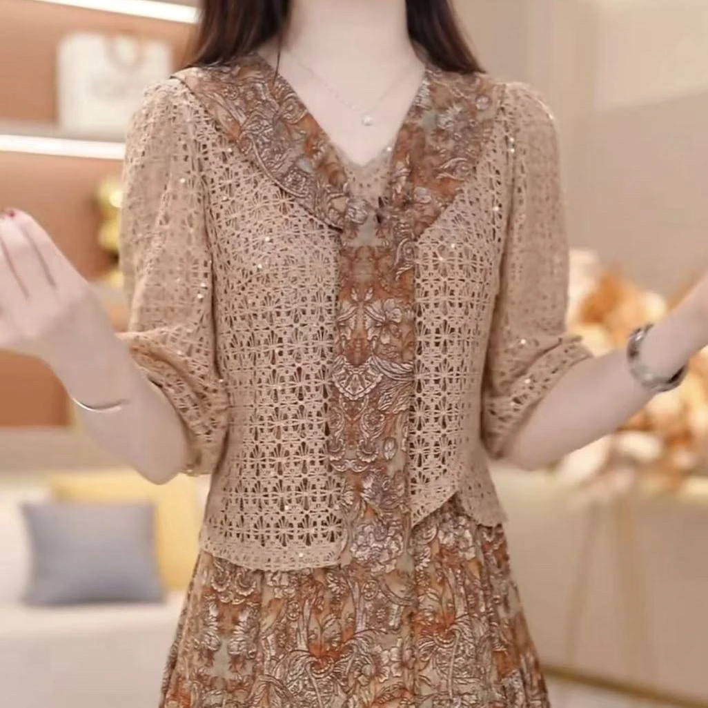 高档精纺优雅气质两件套装礼服裙2025秋季新款遮肚显瘦减龄连衣裙