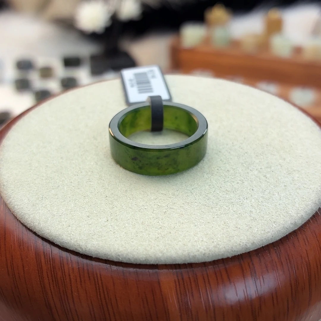 和田玉未镶嵌戒指i103碧绿圆切17.2mm