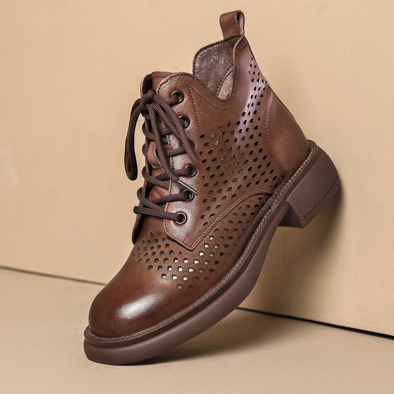 镂空洞洞马丁靴男士夏季新款冲孔透气头层牛皮百搭软底短靴子复古