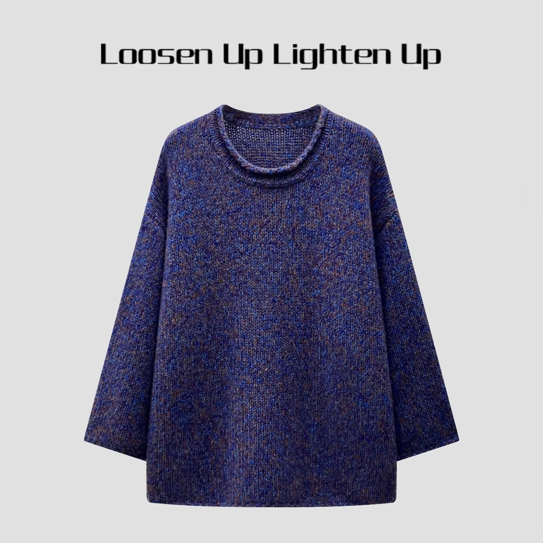 Loosen Up【钻石级山羊绒系列】云端触感混色花纱圆领羊绒衫/针织帽