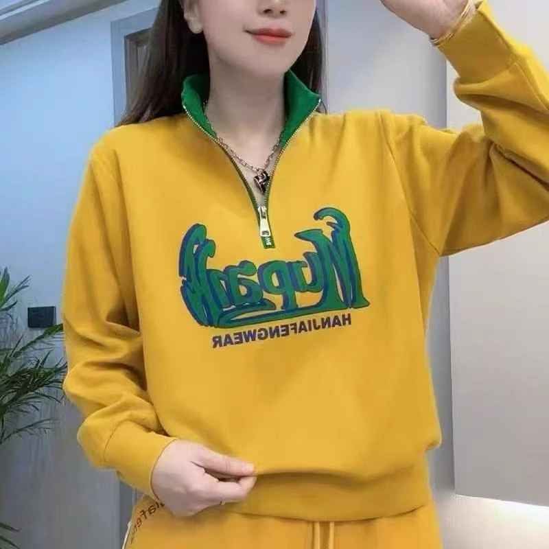 春季新款拉链常规印花立领常规款韩版上衣春季休闲卫衣时尚立领