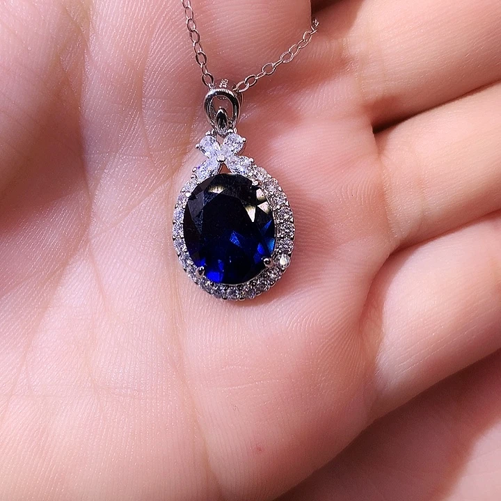 蓝宝石吊坠(赠链)银S925镶嵌