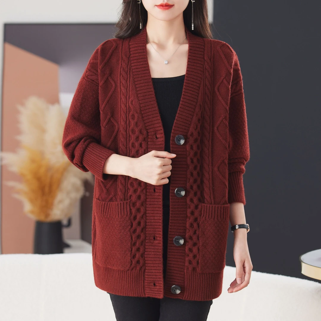 灰色针织开衫春秋中长款外搭加肥加大码女装洋气妈妈毛衣外套显瘦