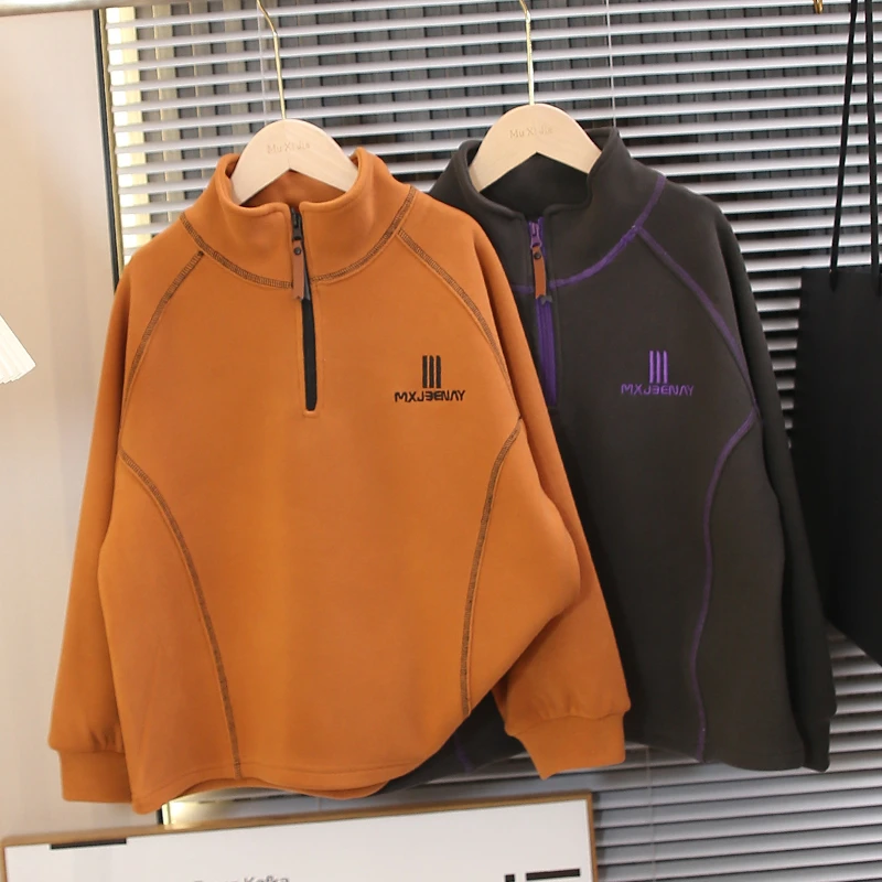 男童加绒卫衣2024秋冬新款中大童一体绒加厚保暖上衣男孩洋气衣服